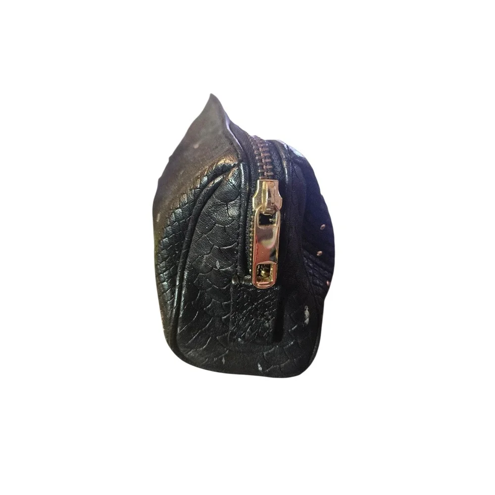 Rebecca Minkoff Black Embossed Studded Cosmetic Pouch Clutch Bag‎ Gold Zip